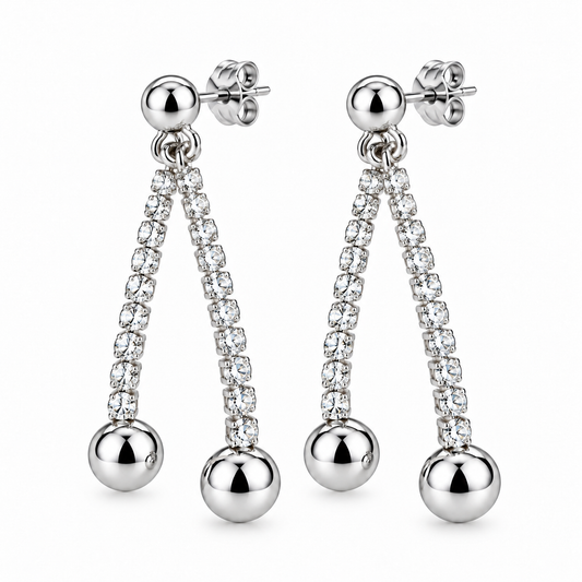 Orecchini pendenti con zirconi e sfere argentate – OT8079-S