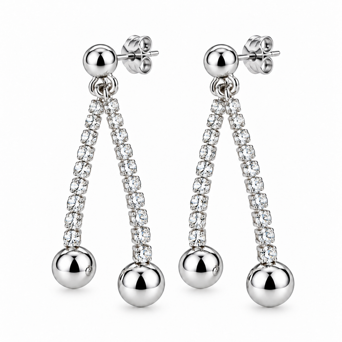 Orecchini pendenti con zirconi e sfere argento 925 – OT8079-S