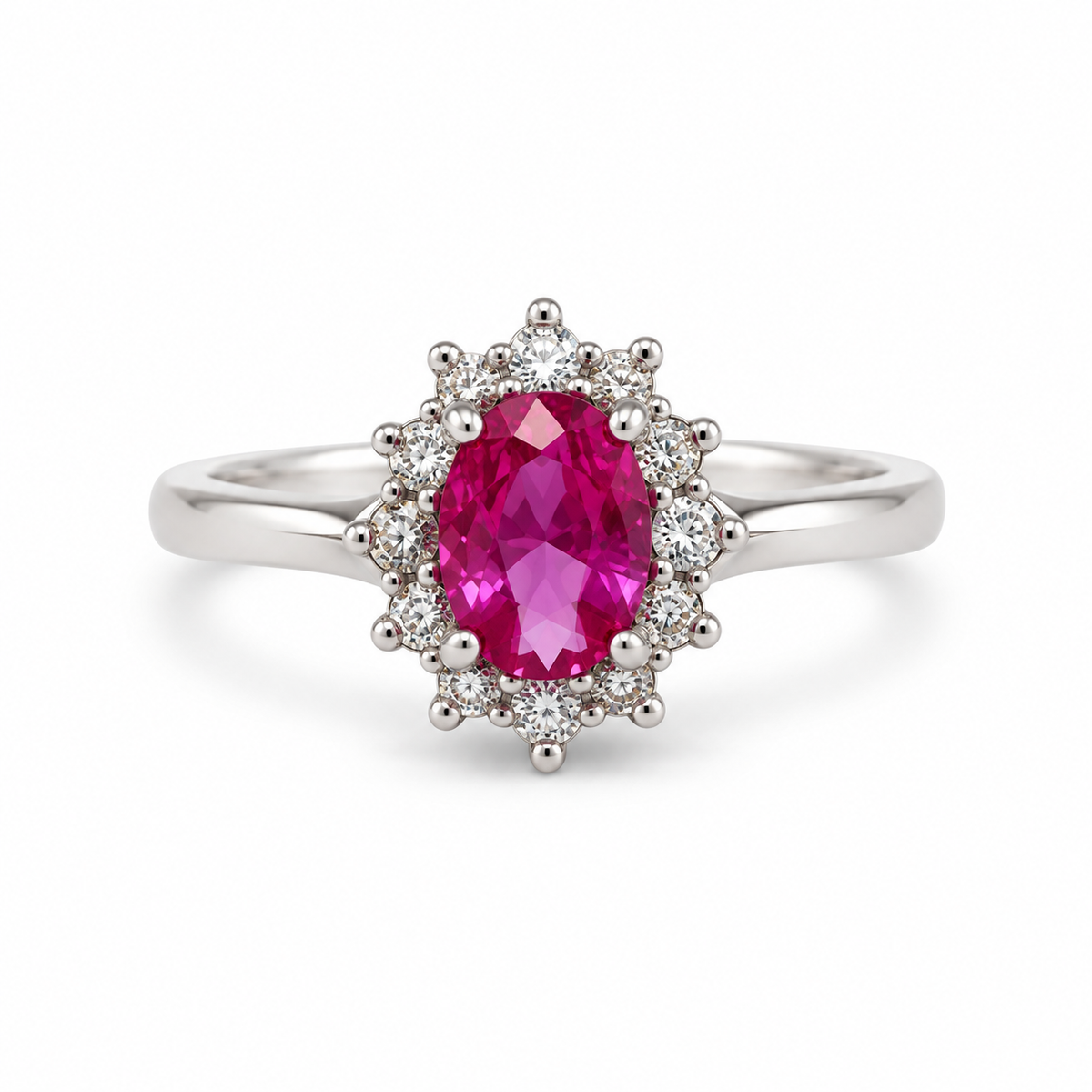 Anello con pietra ovale in argento 925 – Fucsia – foto singola su sfondo bianco