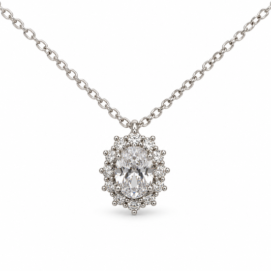 Collana con pendente ovale in argento 925 – Bianco – foto singola su sfondo bianco