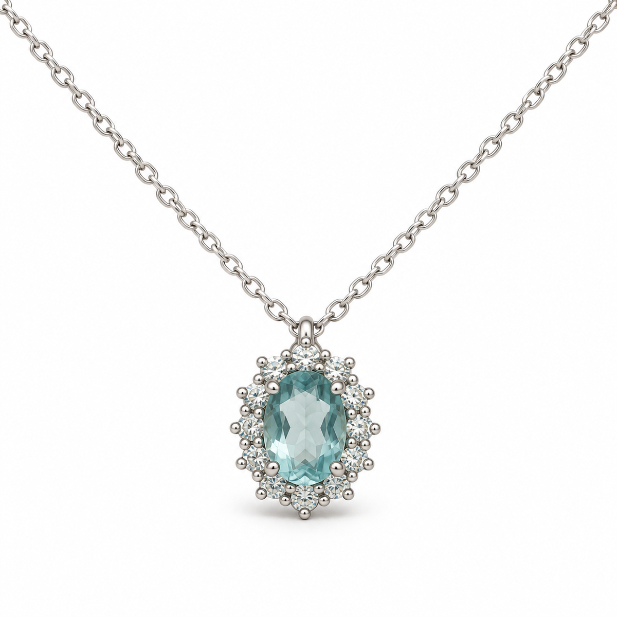 Collana con pendente ovale in argento 925 – Celeste – foto singola su sfondo bianco