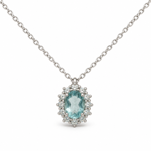 Collana con pendente ovale in argento 925 – Celeste – foto singola su sfondo bianco
