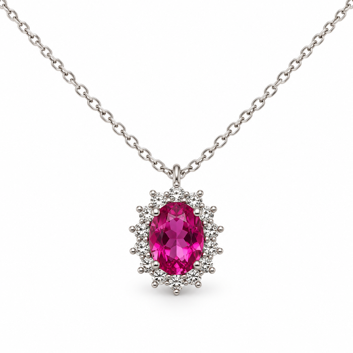 Collana con pendente ovale in argento 925 – Fucsia