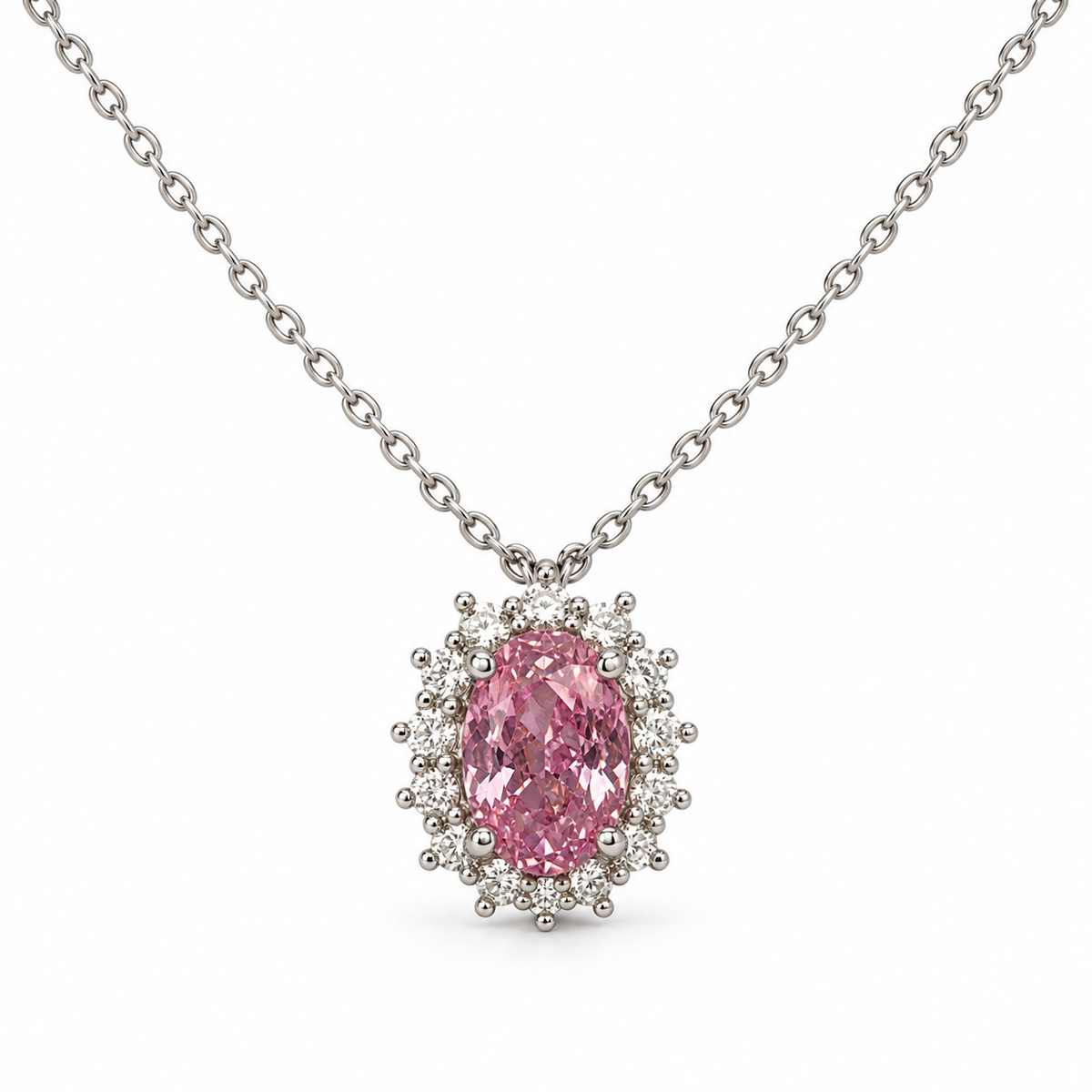 Collana con pendente ovale in argento 925 – Rosa – foto singola su sfondo bianco