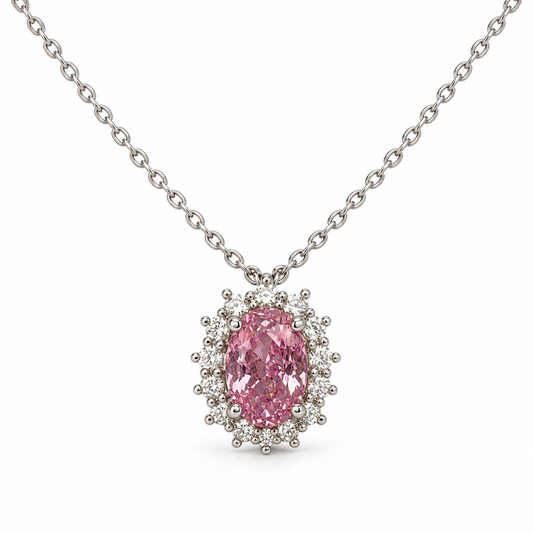 Collana con pendente ovale in argento 925 – Rosa – foto singola su sfondo bianco