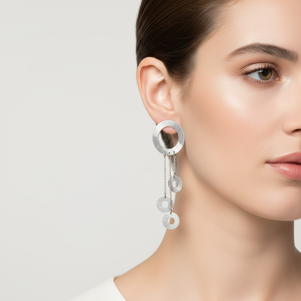 Orecchini argento cerchio satinato indossati