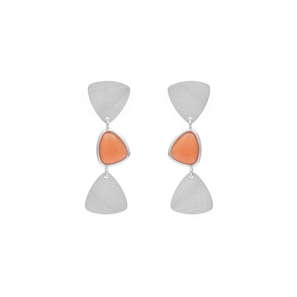 Orecchini argento satinato pietra arancione