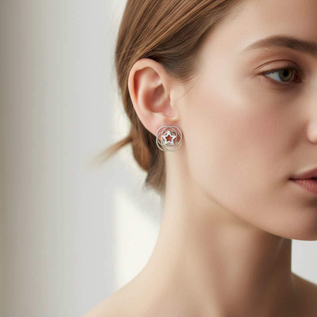 Orecchini argento stella indossati