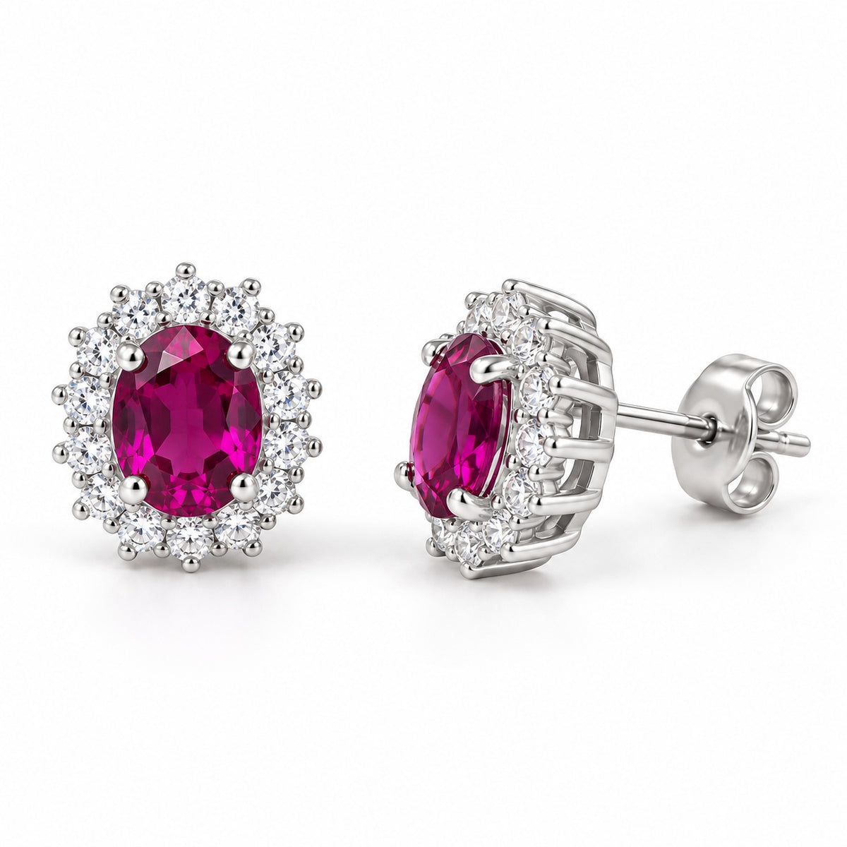Orecchini in argento 925 con pietra fucsia - vista laterale